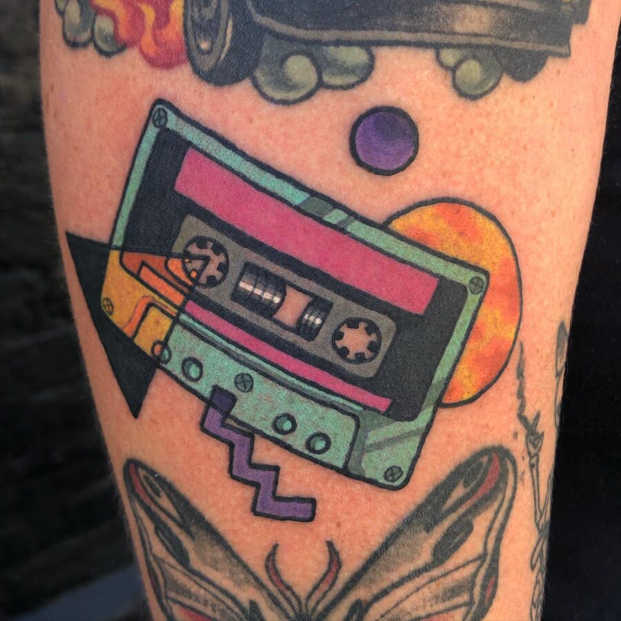 Colorful cassette tape tattoo with retro vibes Tattoo on skin
