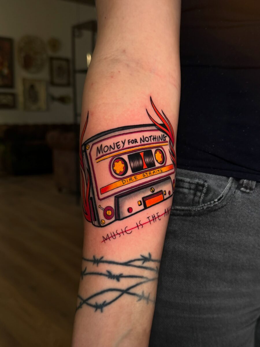Cool Cassette Tattoo Inspired by Dire Straits Tattoo on skin