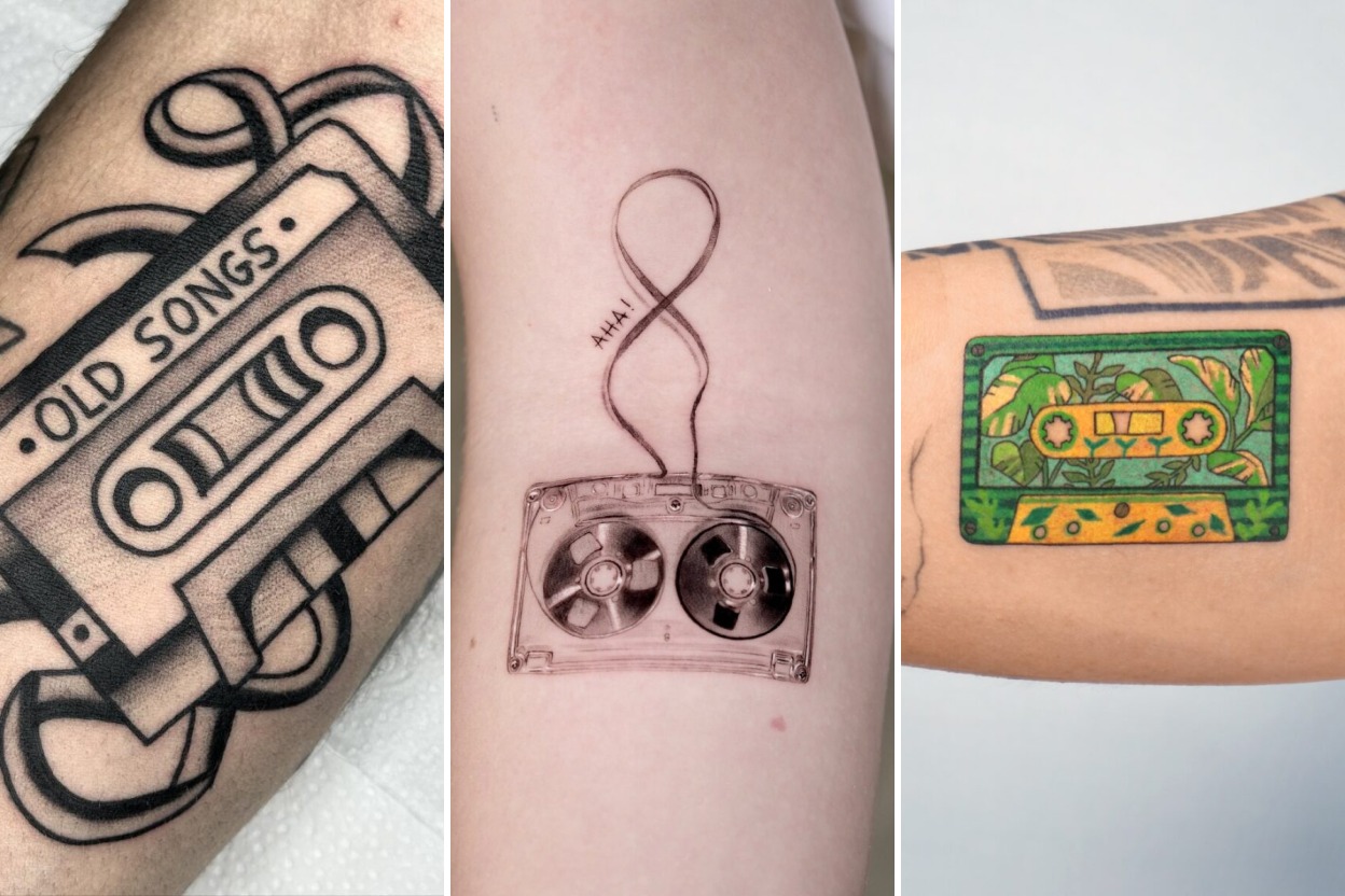 35+ Cassette Tape Tattoo Ideas Celebrating Nostalgic Retro Mixtape Art Featured 3-Panel Lookbook Collage