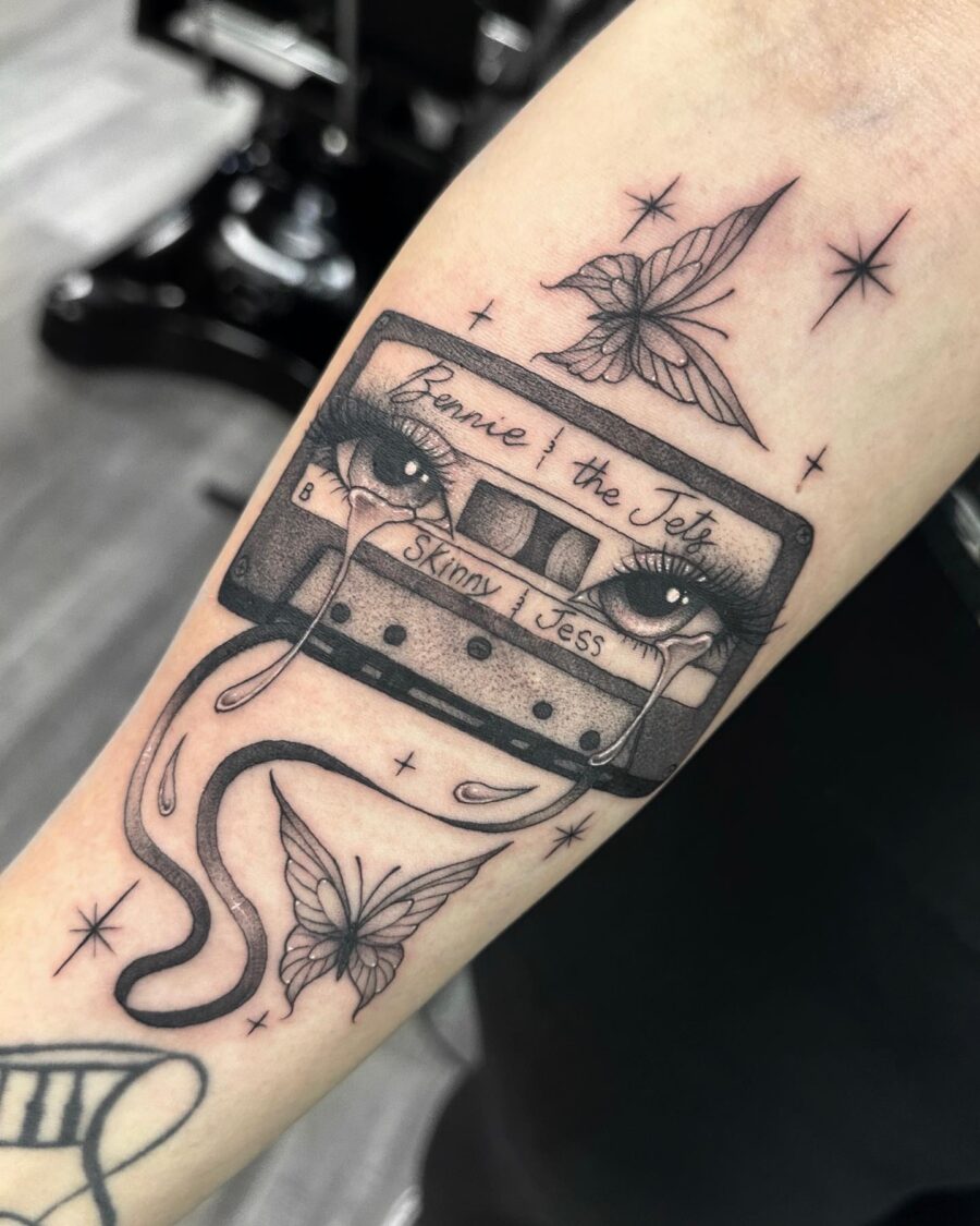Intricate cassette tape tattoo with vivid details Tattoo on skin