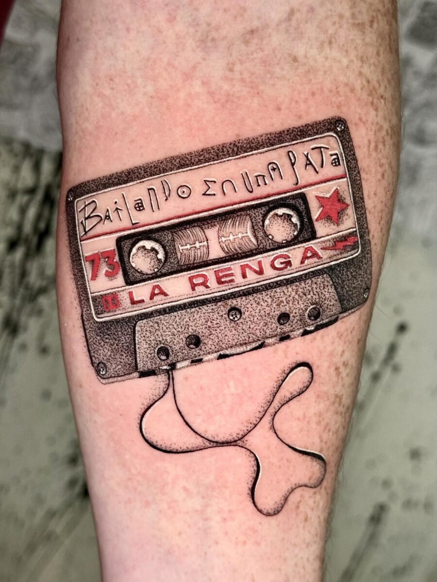 La Renga cassette tape tattoo with playful vibe Tattoo on skin