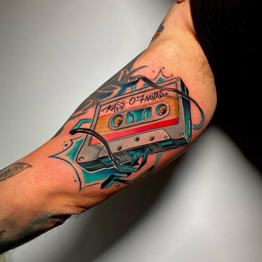 Stylish cassette tattoo with vibrant colors Tattoo on skin