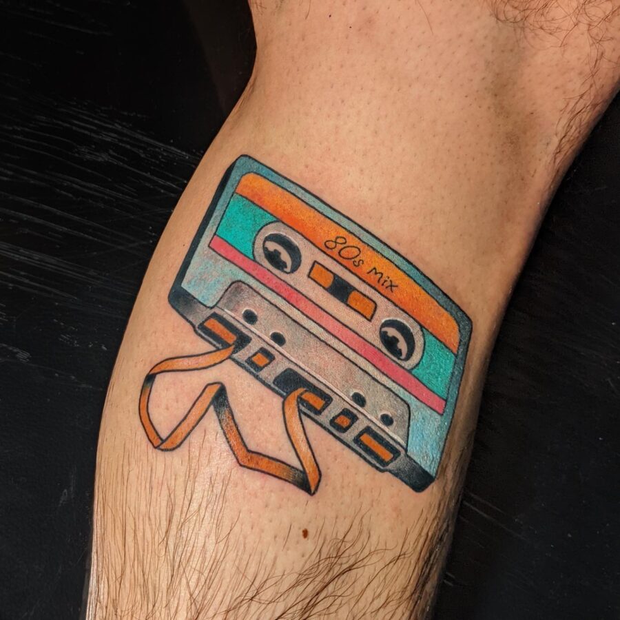 Vibrant 80s mix cassette tattoo masterpiece Tattoo on skin
