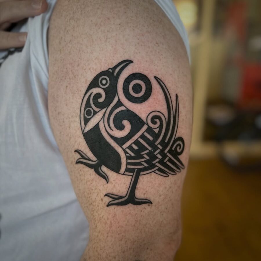 Intricate Celtic bird design in bold ink Tattoo on skin