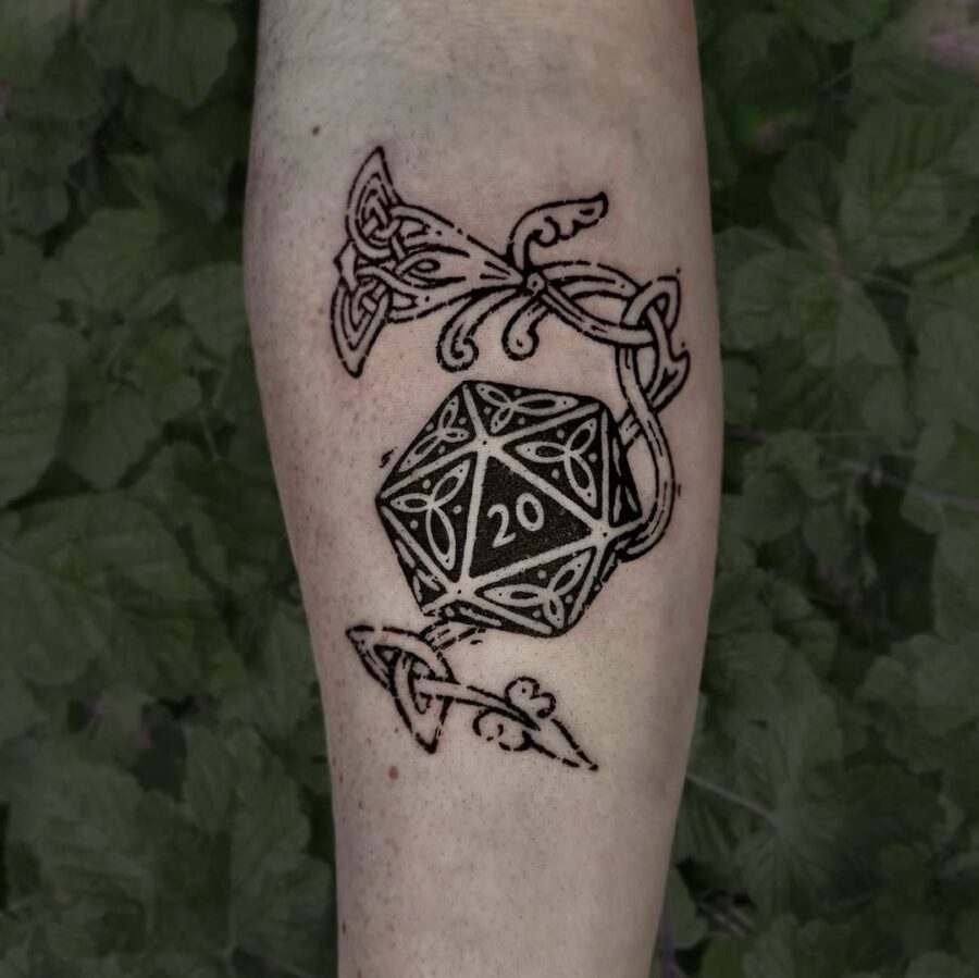 Intricate Celtic D20 Dice Tattoo Design Tattoo on skin