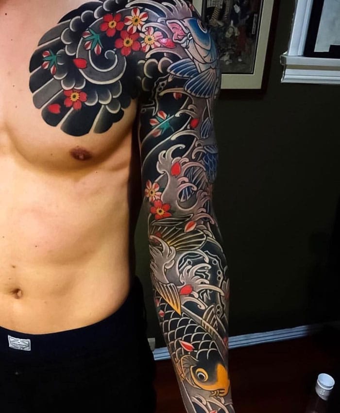 A Bright School of Koi Fish Tattoo on skin