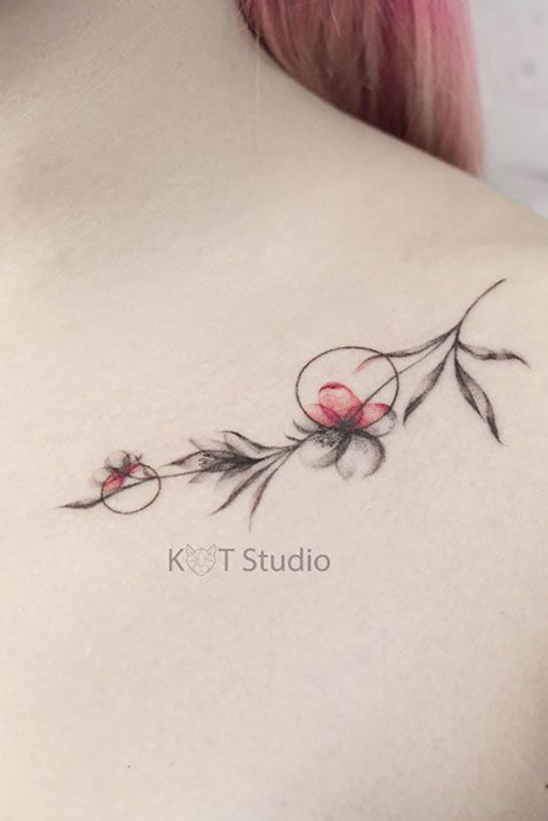 Small Spots of Color Focus Tattoo on skin