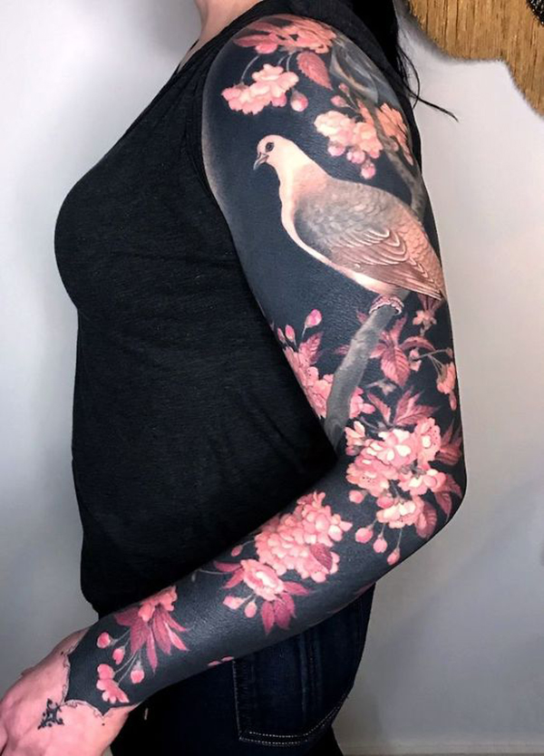 The Dove on the Blossom Branch Tattoo on skin