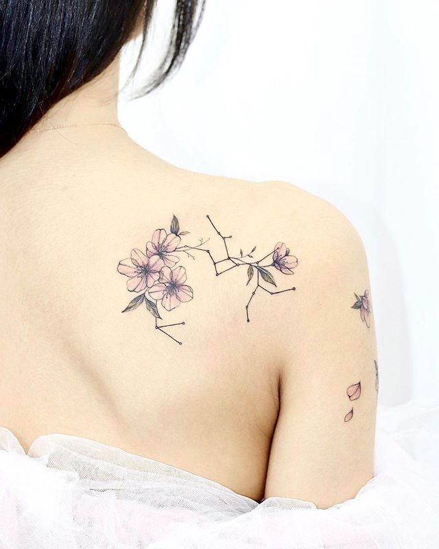 The Flowers in a Constellation Tattoo on skin