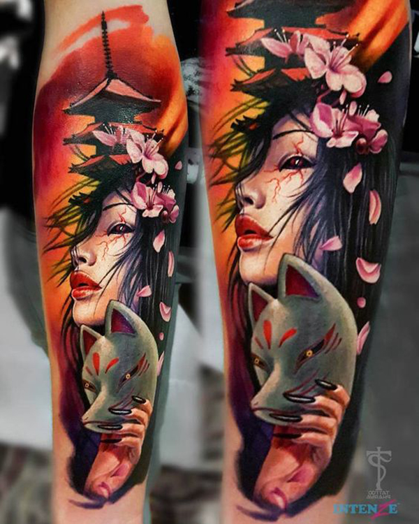 The Lady With the Mask Tattoo on skin