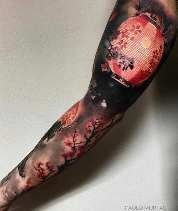 The Peaceful Floating Lantern at Night Tattoo on skin