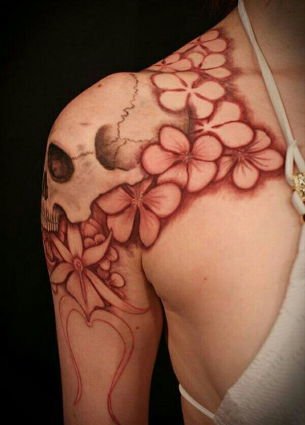 The Skull Across the Shoulder Tattoo on skin