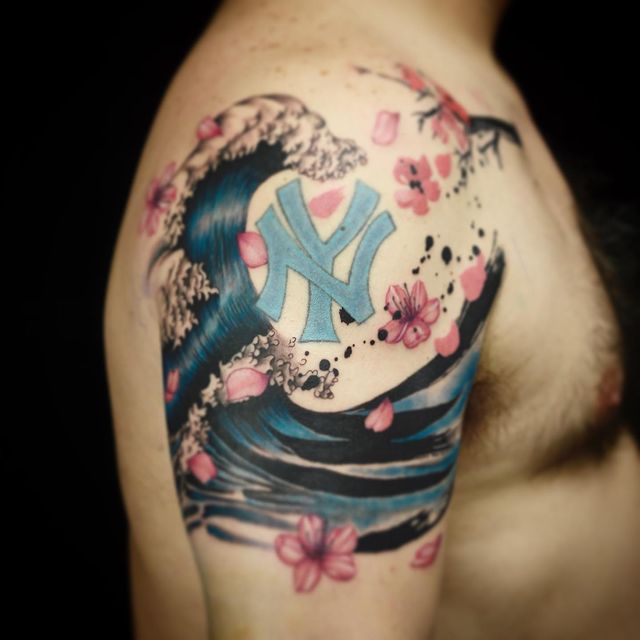 The Wave and the New York Yankees Tattoo on skin