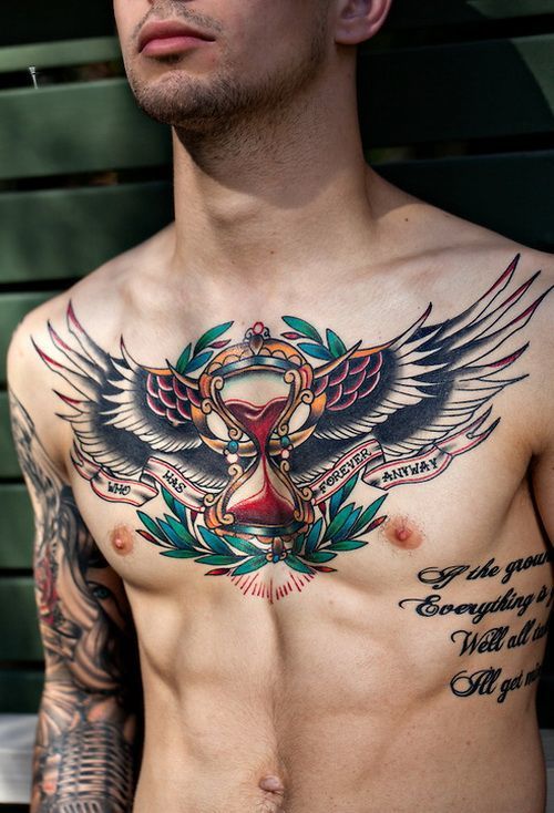 Artistic Winged Hourglass Tattoo Chest Tattoo Tattoo on skin