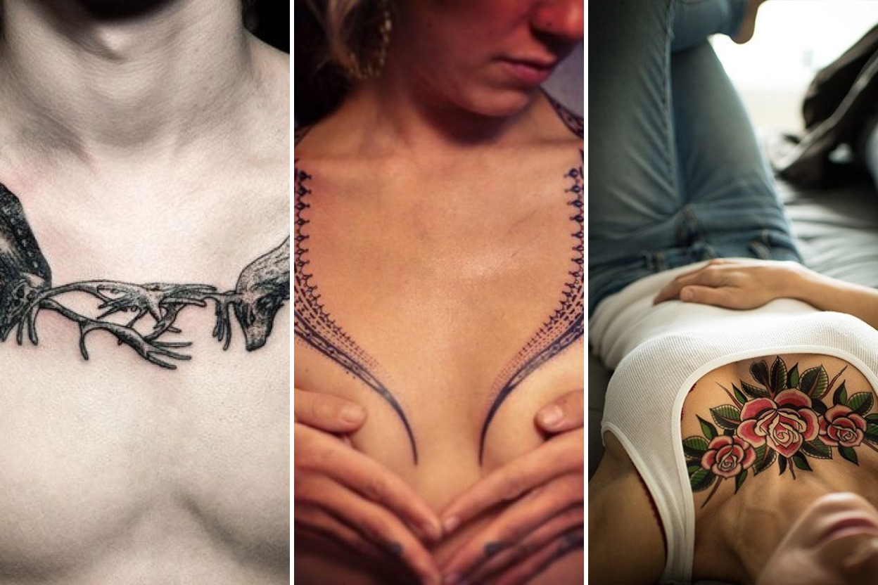 32+ Commanding Chest Tattoos Spanning Across Symmetrical Anatomy Featured 3-Panel Lookbook Collage