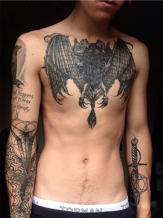 Full Chest Bat Tattoo Chest Tattoo Tattoo on skin