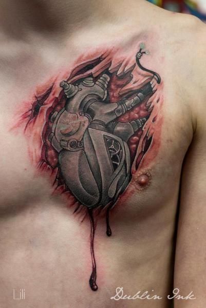 Mechanical Heart Chest Tattoos Tattoo on skin