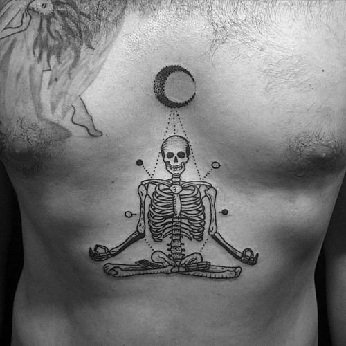 Meditating Skeleton Tattoo Chest Tattoo Tattoo on skin