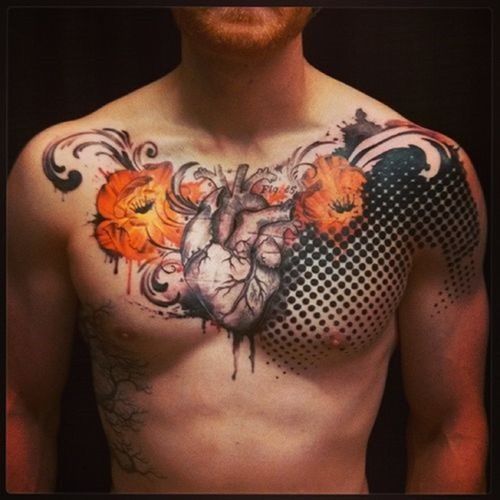 Mixed Media Chest Tattoos Tattoo on skin
