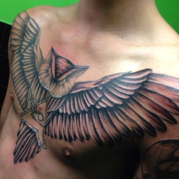 Owl with eye Chest Tattoos Tattoo on skin