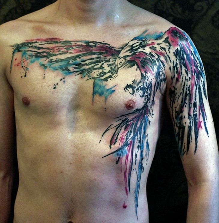 Phoenix Rising Chest Tattoos Tattoo on skin