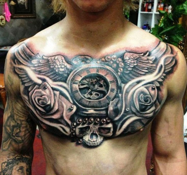 Steampunk Design Chest Tattoo Tattoo on skin