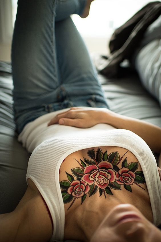 Three Lovely Roses Tattoo Chest Tattoo Tattoo on skin
