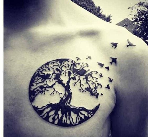Tree on Earth Tattoo Chest Tattoo Tattoo on skin