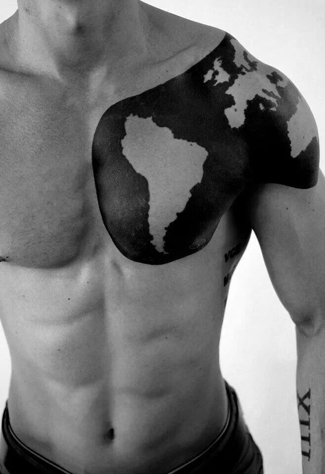 World on Shoulder Chest Tattoos Tattoo on skin