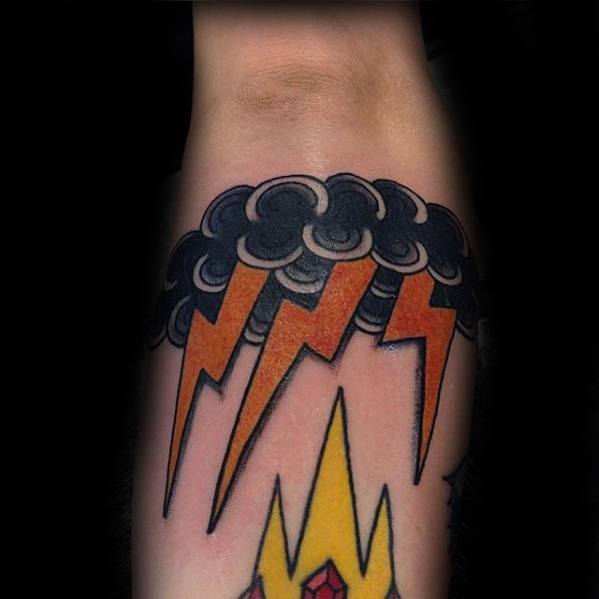 Black Cloud with Orange Lightning Tattoo Tattoo on skin