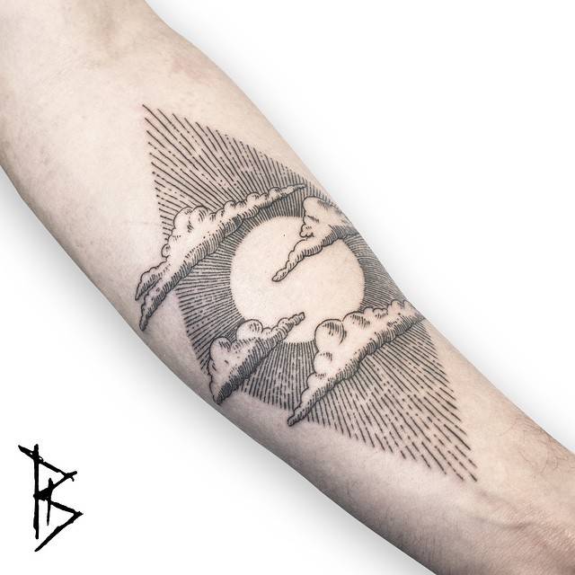 Diamond Shaped Sun and cloud tattoos design Tattoo on skin