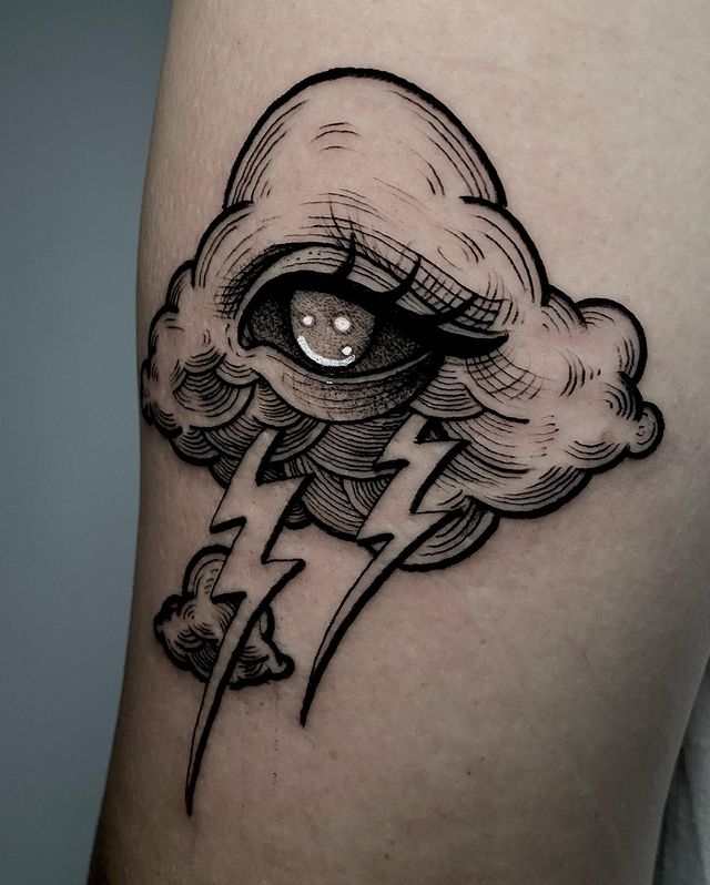 Eye in Cloud with Lightning Bolts Cloud Tattoos Tattoo on skin