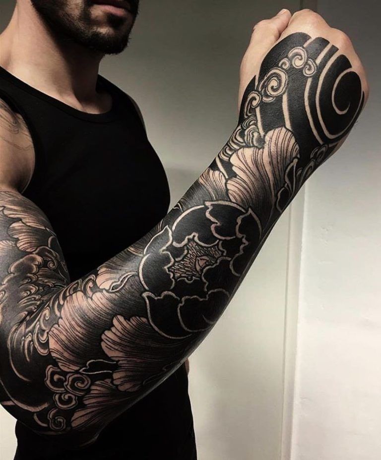 Japanese Clouds and Waves Arm Sleeve Tattoo Tattoo on skin