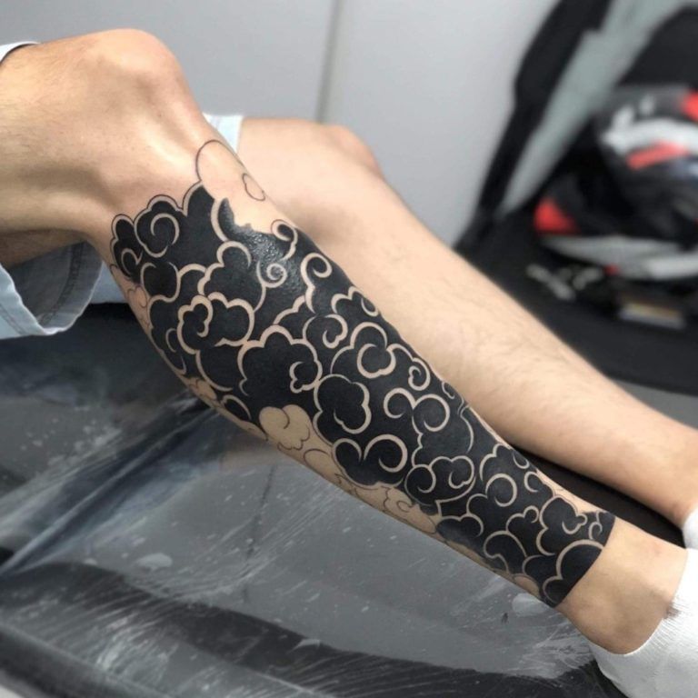Solid Black Asian Inspired Cloud Tattoos Tattoo on skin