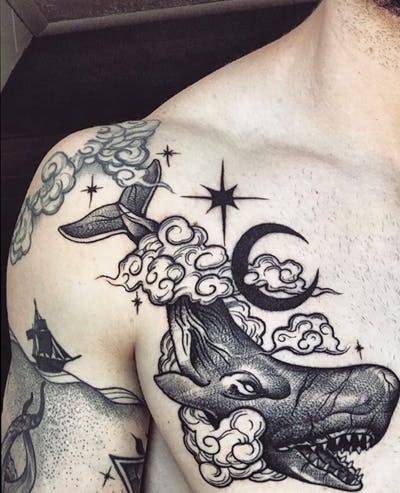 Whale in the Sky Tattoo with Cloud Tattoos Tattoo on skin
