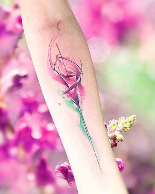 A Stylized Sketch Style Calla Lily Simple Tattoo Tattoo on skin