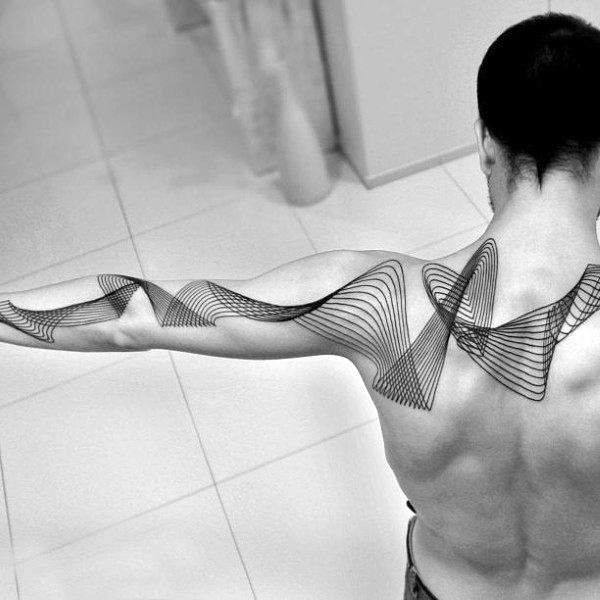 Abstract 3 Dimensional Wingspan Graphic Tattoo on skin