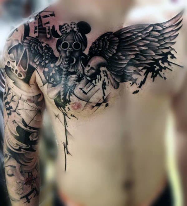 Gas Mask Angel Girl Creation Tattoo on skin