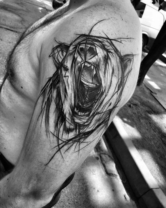 Hear Me Roar Bear Art Tattoo on skin