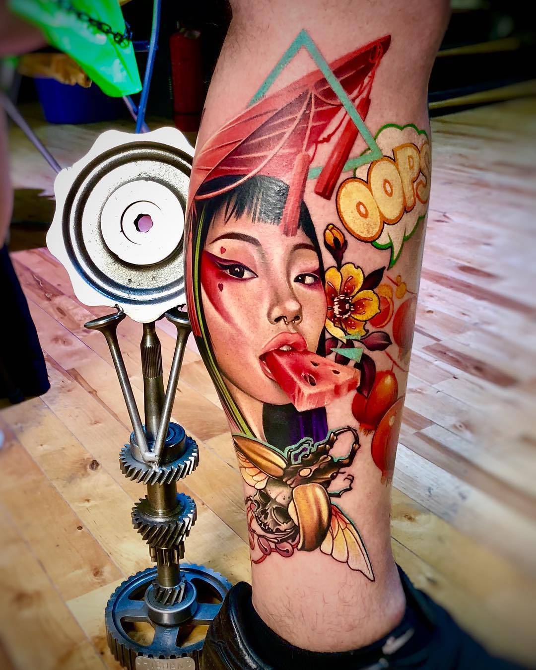 Hyper-Realistic Asian Pop Art Ink Skull Tattoo Tattoo on skin