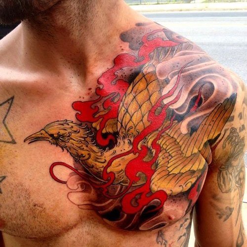 Japanese Style Phoenix Rising Shoulder Design Feather Tattoo Tattoo on skin