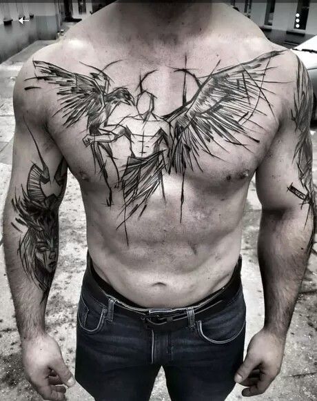 One Winged Guardian Angel Concept Tattoo on skin