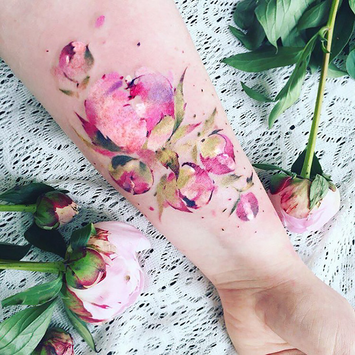 Peonies Surreal You Can Practically Smell Them Tattoo on skin