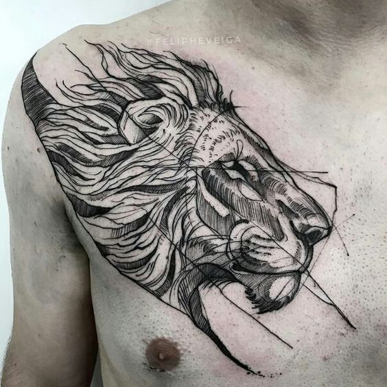 Sketch Style Lion Tattoo Shoulder Study Tattoo on skin