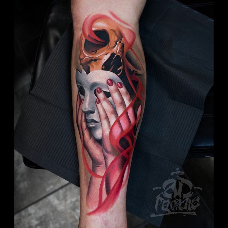 The Skull Behind the Mask Tattoo on skin