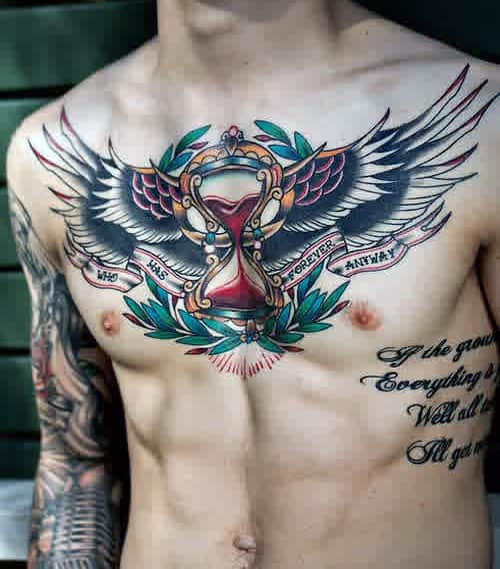 Who Has Forever Anyway Chest Hourglass Tattoo on skin