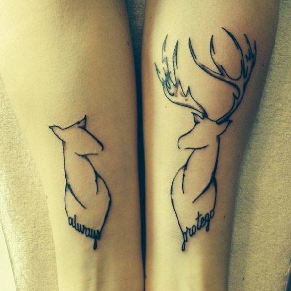 Always and Protego Harry Potter Couple Tattoo Designs Tattoo on skin