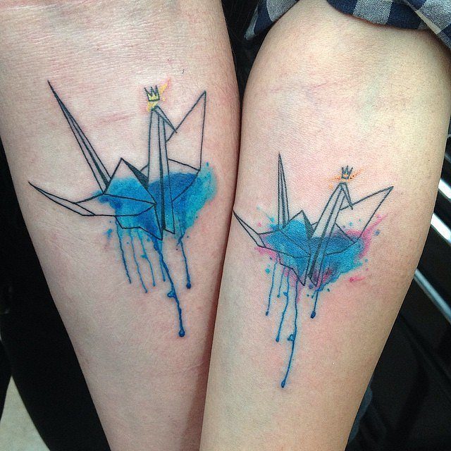 Artistic Origami Couple Tattoo Designs Tattoo on skin