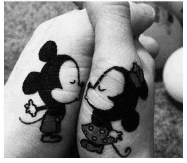 Baby Mickey and Minnie Kiss Couple Tattoo Tattoo on skin