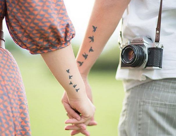 Birds of a Feather Flock Together on this Couple Tattoo Tattoo on skin